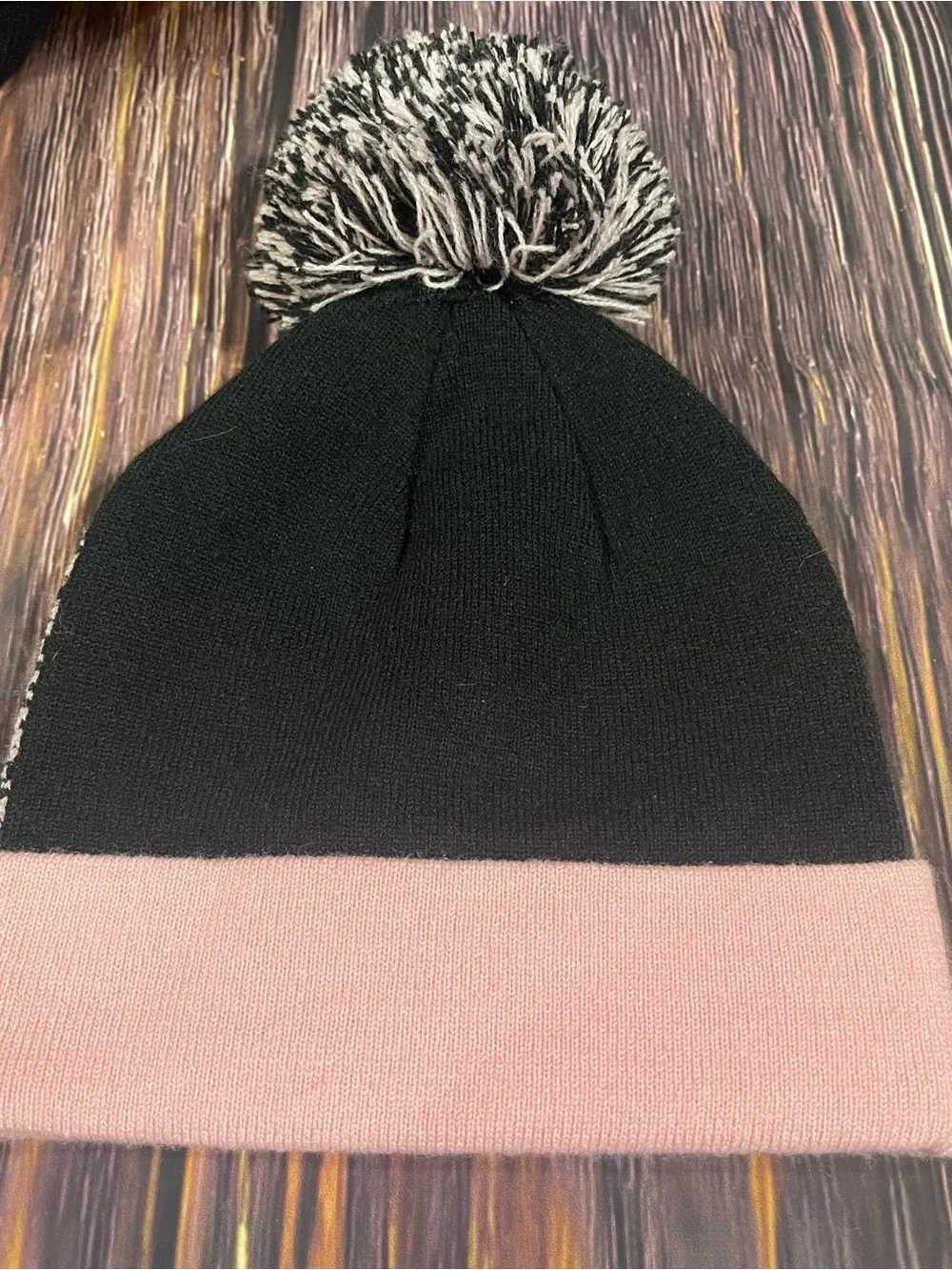 YouthEra International Miami MMXX Cuffed Pom Knit Beanie Fleece Lined Black Pink